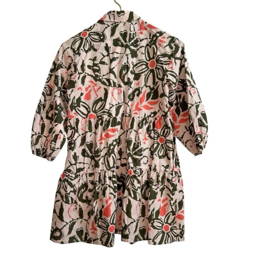 NEW Anthropologie Maeve Bentina Floral shirt mini dress Green & Peach SIZE SMALL - Picture 3 of 13